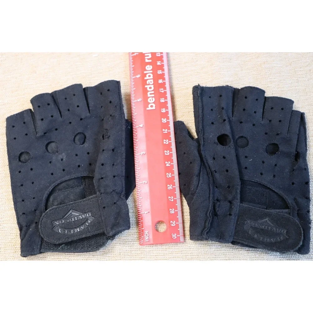 Harley Davidson Fingerless Gloves Black Faux Suede Size S Perforated Top of Hand - Picture 8 of 9